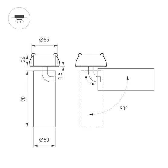 Фото #2 товара Светильник SP-GABI-BUILT-FLAP-R50-9W Warm3000 (BK, 36 deg, 230V) (Arlight, IP40 Металл, 5 лет)