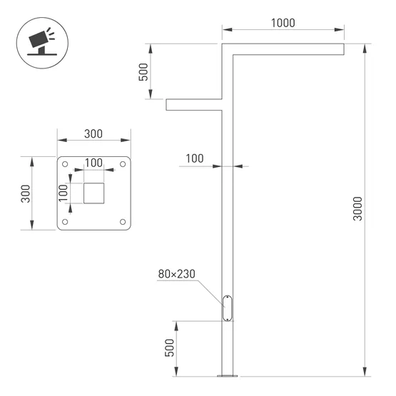 Фото #2 товара Опора OXOR-STER-Z-1600x100x100-L3000-50W Warm3000 (BK, 230V) IP65 (Arlight, Сталь)