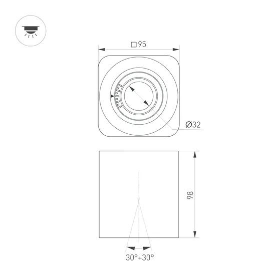 Фото #2 товара Светильник SP-ACENTO-S95x95-10W Warm2700 (WH, 20-45 deg, 230V) (Arlight, IP20 Металл, 5 лет)